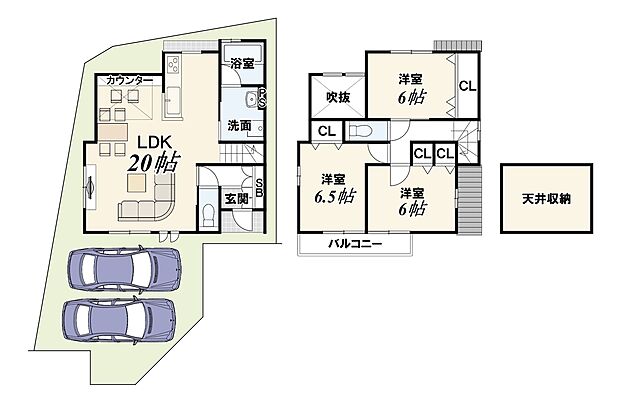 【１１号地：新築参考プラン】■土地2800万円（98.89ｍ2）■建物2029万円（88.70ｍ2）　南東向きで日当たり＆通風良好！リビング２０帖＆全居室６帖以上を確保したゆとりのある間取り！