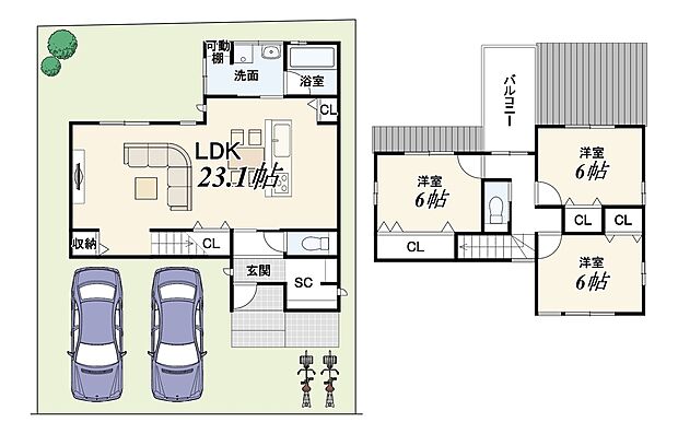 【 新築参考プランD】建物価格:1999万円 建物面積:99.63m2