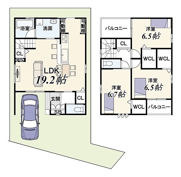 【3LDK】キッチンは折り下げ天井なので空間にメリハリがでて、リビングを広く見せる効果があります♪