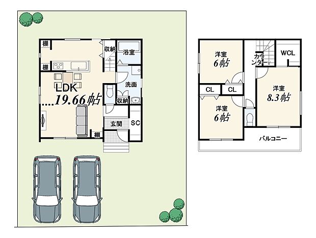 【新築参考プランA】建物面積95.86m2　建物価格2030万円