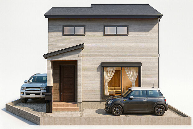 【１４号地イメージパース】
日当たり良好なスッキリ南西角地！土地３１坪＆前道６ｍ＆間口１１ｍ超×７ｍ超！便利な勝手口や広々バルコニーが付いたゆったり３LDK！駐車２台可能！