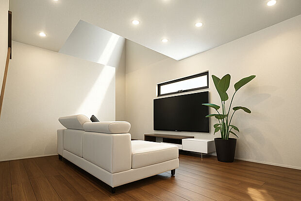 【1号地:イメージパース】
リビングゆったり19帖超!上部に大きな吹抜付で、自然とご家族の憩いの場に♪