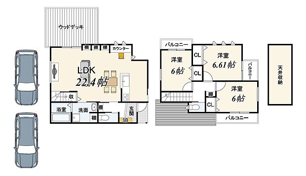 【2号地:新築参考プラン】※ウッドデッキ費用別途要