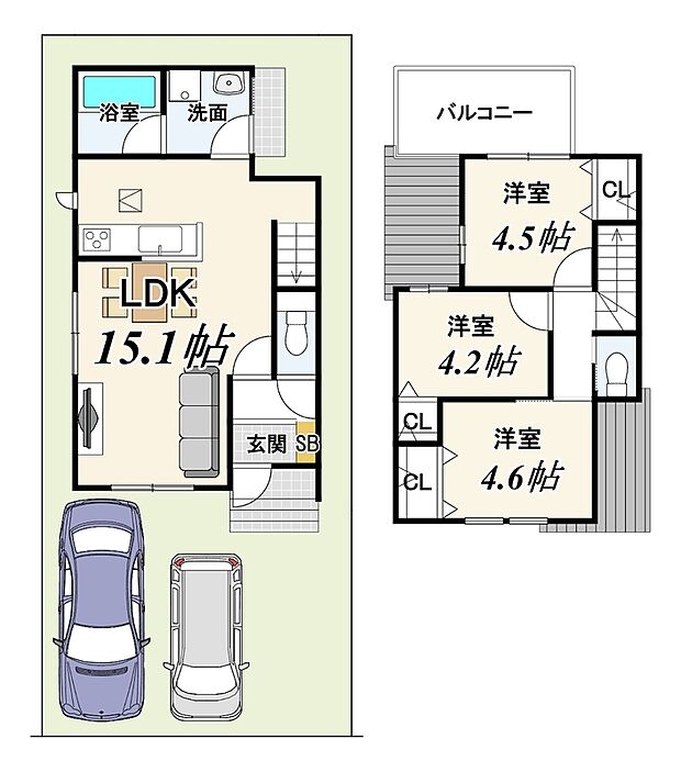 【3LDK】仮測量面積:約85.50m2(25.86坪)
有効土地面積:約85.06m2(25.73坪)