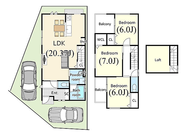 3LDK、土地面積97.19m2、建物面積91.94m2