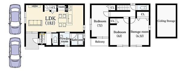 【【2号地:新築参考プラン】】建物面積84.07m2・建物価格1799万円 設計監理費用120万円(税込)別途要、外構費120万円(税込)別途要
