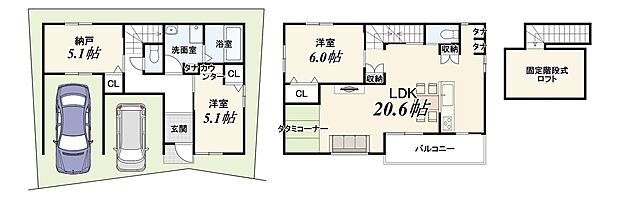 【【新築参考プラン】】土地2899万円　建物1830万円　設計監理費用170万円（税込）、外構費120万円（税込）別途要　建物面積85.23m2
