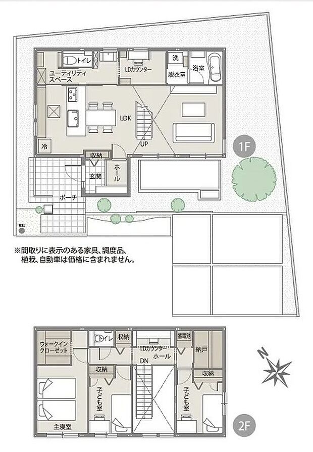 【3LDK】1F:58.76m2(17.77坪) 、2F:48.01m2(14.52坪)。
玄関ホールからはすぐにリビングに入る為、毎日家族が顔を合わせる空間になっています!
リビング南東側にはL字型の開口を設け、視線の抜けを取り入れることで広く感じる空間を演出!
ブラックのオープン階段と吹き抜けがLDKの中心に配置され開放的な空間に♪
