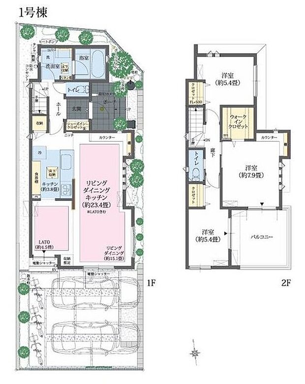 １号棟・3LDK　敷地面積／123.00ｍ2　建物面積／95.54ｍ2