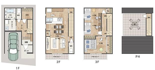 【間取り図】
家族団らんを楽しめる2階LDKと、空を身近に感じられるルーフバルコニー。休日はBBQやおうちキャンプで、日常に彩りをもたらします。
