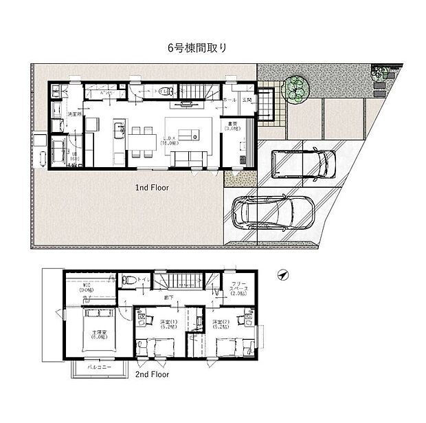 【3LDK+3S】1階書斎＆2階フリースペースで夫婦別々のワークスペースを確保！大型WICやパントリーで忙しい朝もスッキリ。並列2台駐車可能で車移動もスムーズです。共働き・子育て世帯の『欲しい』が詰まった間取りです。