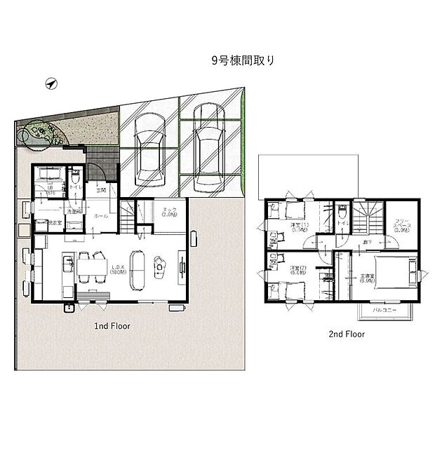 【3LDK+2S】18帖LDKのヌックや2階フリースペースは、在宅ワークや勉強に最適。洗面・脱衣室別で忙しい朝も快適な共働き配慮設計です。並列2台駐車可能、ゆとりある敷地で子育ても趣味も全力で楽しめる住まいです。