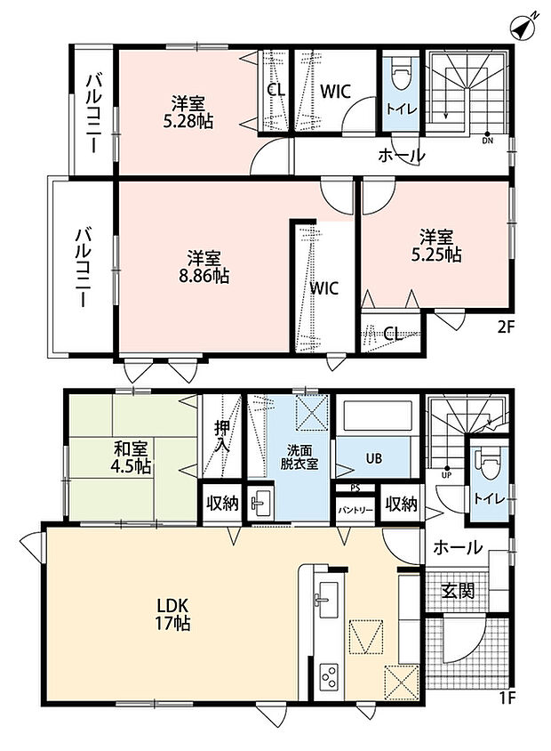 4LDK+S(納戸)、土地面積158.75m2、建物面積106.8m2