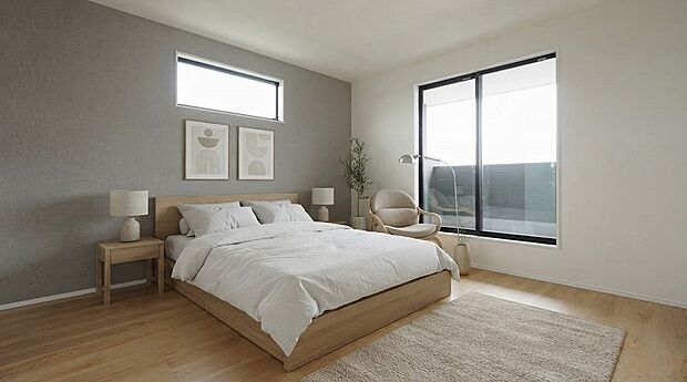 【寝室】家具はイメージです。主寝室としてお使いいただけそうなこちらのお部屋は、日当たりが良く、爽やかな風を感じて起きる朝は、快適生活の始まりに。