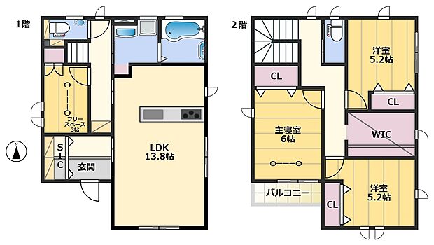シューズクロークやウォークインクローゼット、室内干しスペースをも兼ねた書斎など収納充実したコンパクトな間取りです。