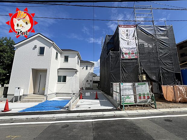 【LIGNAGE　中央区笹丘2丁目第1期】左から1号棟、2号棟、3号棟　現地（2025年10月上旬撮影）