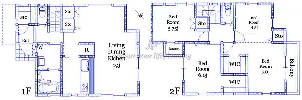 【3LDK】南面バルコニー 1階テラス 水回り集中し家事動線良好 リビング収納 シューズインクローク ウォークインクローゼット2ヶ所 主寝室壁追加で2部屋に分割可能