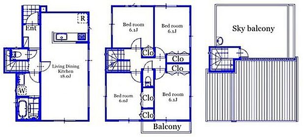 【4LDK】ルーフバルコニー　南面バルコニー　冷暖房効率の良い玄関階段　全居室6帖以上