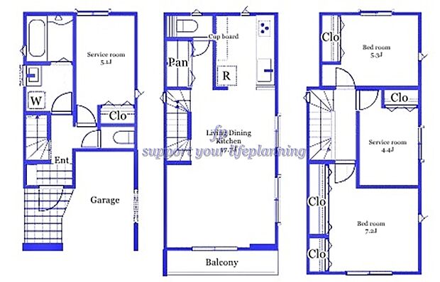 【2LDK+2S】パントリー　半個室キッチン　全室南窓