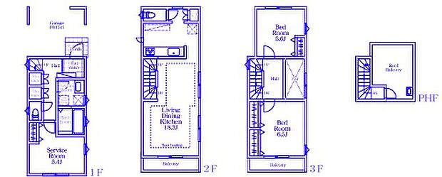【2LDK+S】ルーフバルコニー　南面バルコニー　パントリー付キッチン　吹抜けのあるリビング　廊下収納