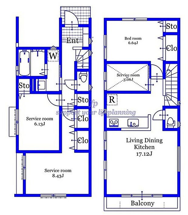 【1LDK+3S】南東側バルコニー 2階リビング 3帖テレワークルーム 小屋裏収納