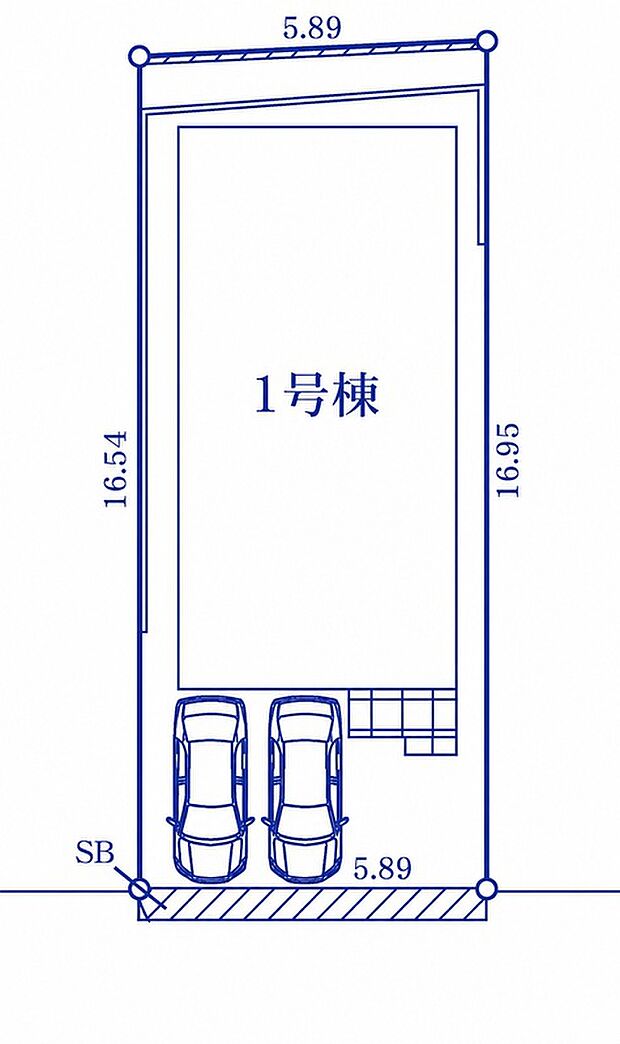 【区画図】南側接道で陽当り・眺望良好 車種により駐車2台可