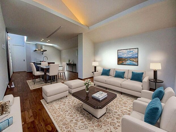 【2号棟LDK】
陽光差し込む開放的な、明るい吹抜けのリビング♪家具はCGです♪