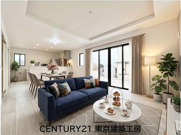 【家具はCGにてレイアウト】
◇大きな窓のあるリビングは、陽光あふれる明るい空間です。居心地良く、ご家族皆がゆったり寛げる憩いの空間となりそうです。