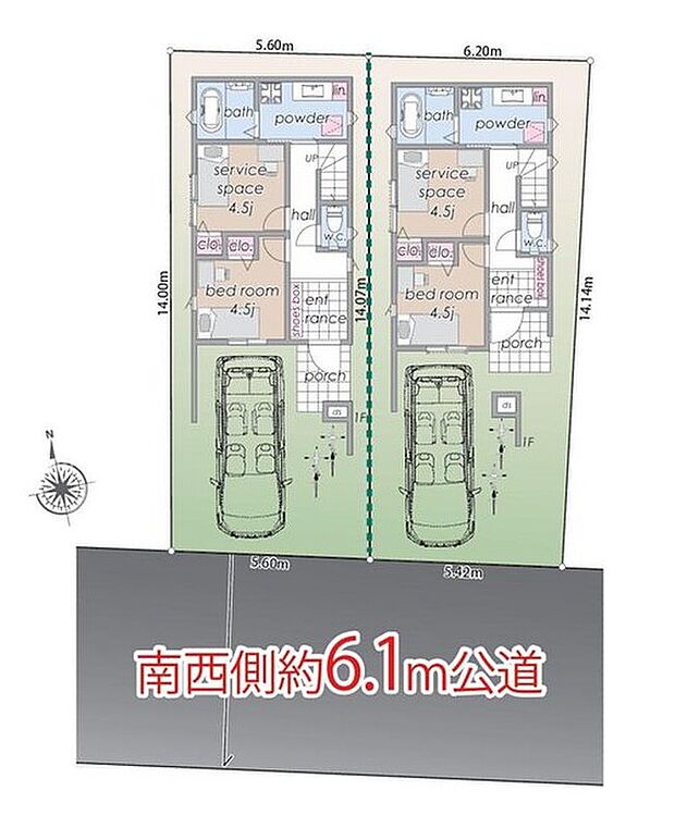 前面道路が約6.1mとゆったり。車のすれ違いや駐車・出庫もスムーズで、日々の移動が快適です。