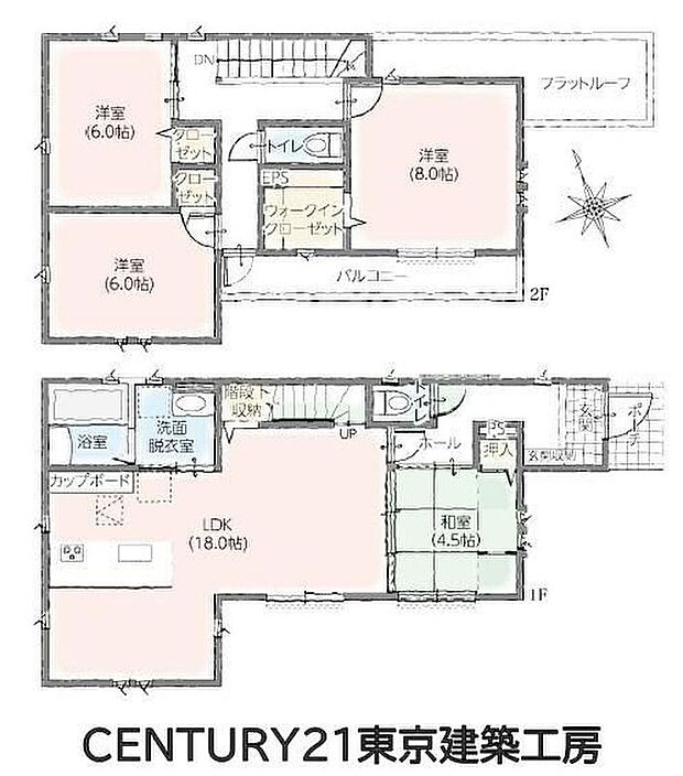 4LDK、土地面積131.23m2、建物面積104.75m2 、開放感のあるペニンシュラキッチンを採用。リビング横には和室を配置し、リビングイン階段で家族のコミュニケーションが深まる間取りです♪