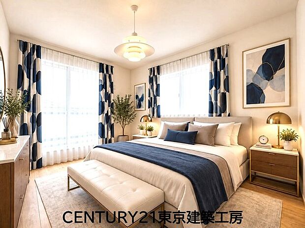 【家具はCG】
◇２面採光を確保した明るい室内は、風通しも良く、大変居心地の良い空間となっております。爽やかな風を感じて起きる朝は、快適生活の始まりに！
