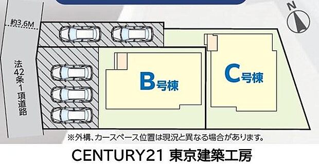 【区画図】静かな生活道路に面した、安心の住まい。車の往来が少なく、小さなお子さまがいるご家族にも優しい、穏やかな環境が整っています。