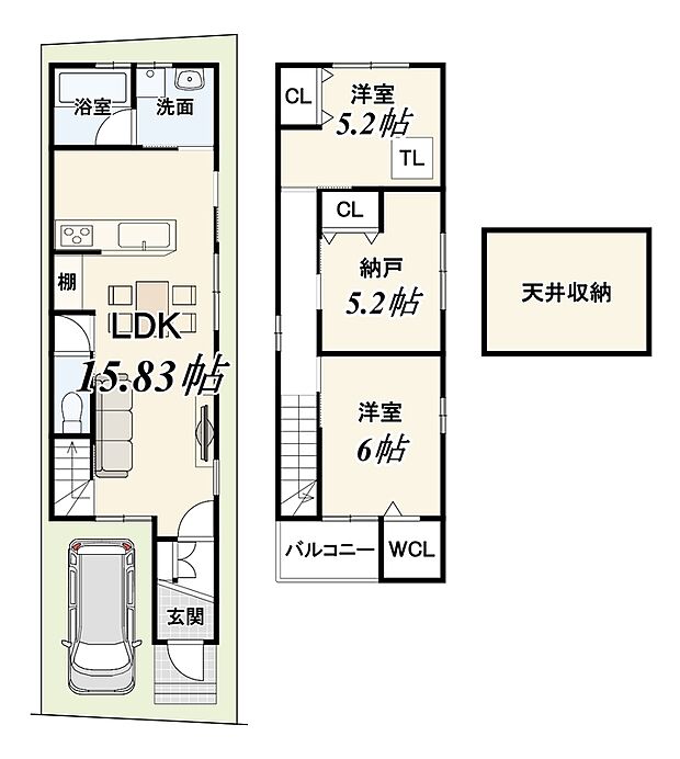 【2ＳＬＤＫ】外構費120万円（税込）別途要
（設計監理費用は物件価格に含む）