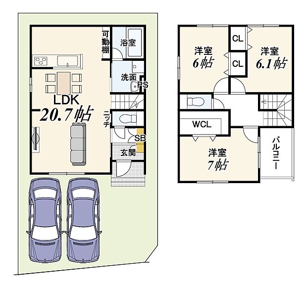 【【新築参考プランA】】土地1999万円 建物2110万円 設計監理費用170万円、外構費用120万円別途要 建物面積:91.92m2