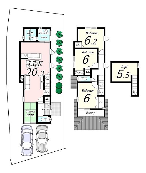 ■間取り3LDK。リビングはゆったり20帖。