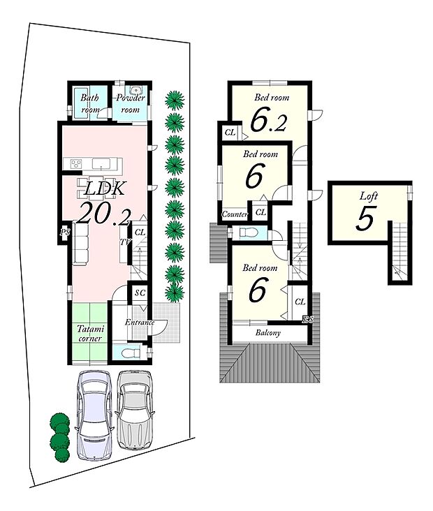 ■間取り3LDK。リビングはゆったり20帖。