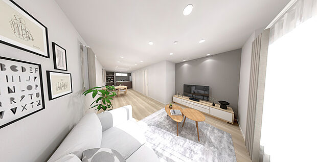 【リビングイメージパース】
リビング広々20.1帖。バルコニーに面しているので、日当たり・通風良好です。