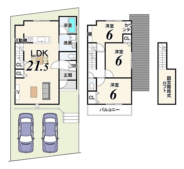 【2号地：新築参考プラン】【3LDK】土地価格2899万円・土地面積108.18m2、建物価格1925万円・建物面積88.29m2
