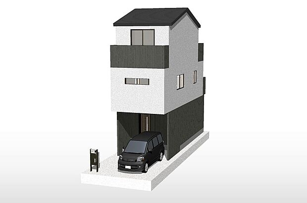 【【完成イメージパース（外観）】】新築参考Bプラン：建物価格1824万円、建物面積97.44ｍ2