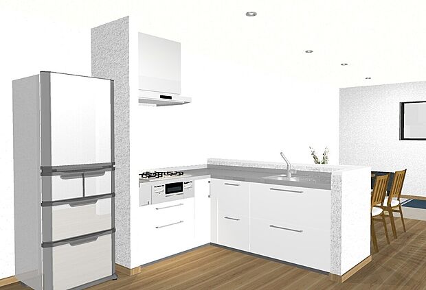 【【内観イメージパース（キッチン）】】■家族とつながる、料理を楽しむL字キッチン。