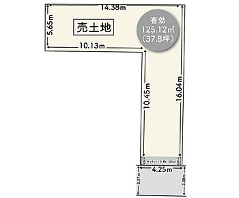 有効土地面積約125.12ｍ2
セットバック面積約1.33ｍ2
前面道路の制限により容積率240％を適用 