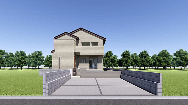 【完成予想パース:外観】
外観完成予想パースです!
お庭あり!
普通車2台駐車可能!