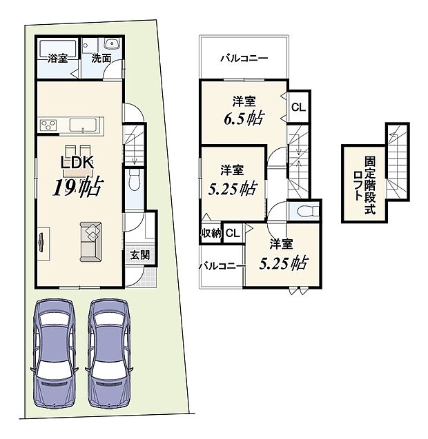 【新築参考プラン】建物価格1724万円・建物面積79.99ｍ2
外構費用120万円（税込）別途要
設計監理費用120万円（税込）別途要