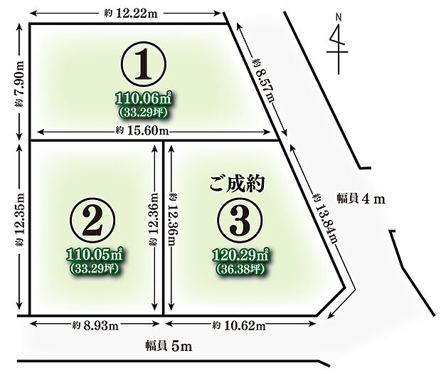 【全体区画図】
全３区画の新築分譲地です。詳しくは、ドリームホーム葛野大路三条店までお問い合わせくださいませ♪