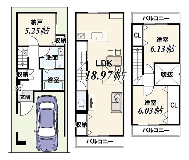 【新築参考Bプラン】建物88.79m2/建物価格1924万円/駐車1台可
