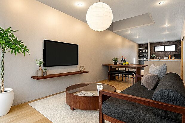 【追加費用なしのドリームタウン標準仕様】・食器洗い乾燥機・システムキッチン・浴室暖房乾燥機・ウォシュレット・全居室Low-E複層ガラス等々…(内観イメージパース)