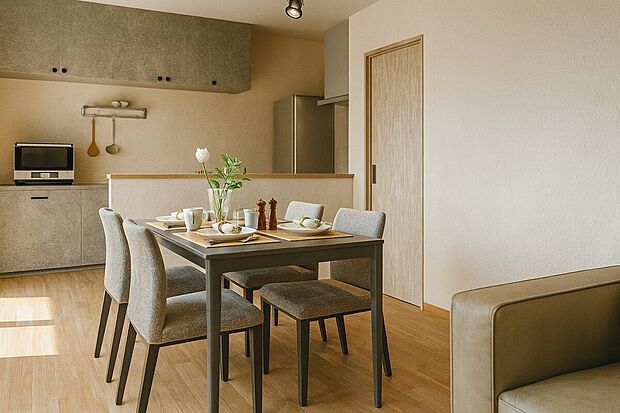 【【イメージパース/LDK18.1帖】】ご家族みんなで長い時間を過ごすリビングは一番居心地のいいものであって欲しいですね。開放感のある広々リビングに光と風を呼び込みます。