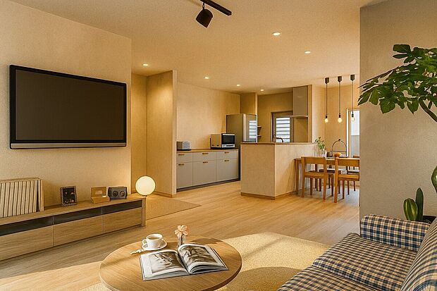 【【新築参考3階プラン】2Fリビング20.1帖/イメージパース】2階リビングは陽当たり、風通し共に良好でご家族みんなで過ごす空間をより心地良くしてくれます!