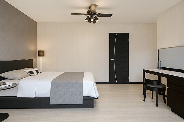 【【パース図(1・2号地共通):洋室7.3帖】】暮らし心地を大きく左右する収納を、適材適所に配置し使い勝手を考慮しました。