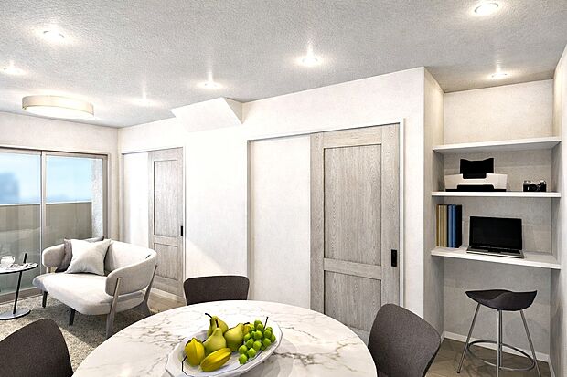 【【内観イメージパース:リビング】】バルコニーに面した2階リビングは日当たり・風通し良好です。また外からの視線が気になりにくく、落ち着いて生活ができます♪※イメージパース図のため、実際の色味や材質とは異なる場合がございます